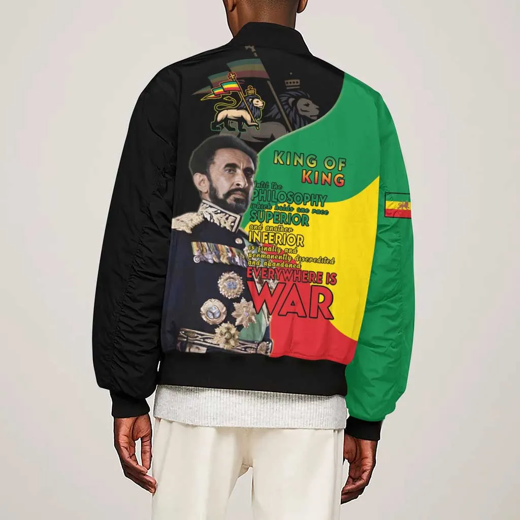 Jah Rastafari Sleeve Zip Bomber Jacket Haile Selassie LT15