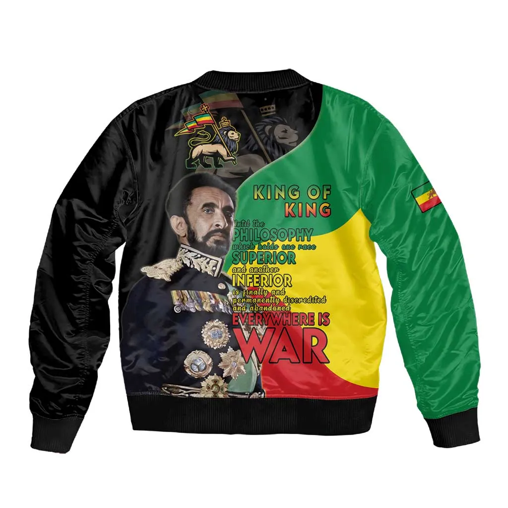 Jah Rastafari Sleeve Zip Bomber Jacket Haile Selassie LT15