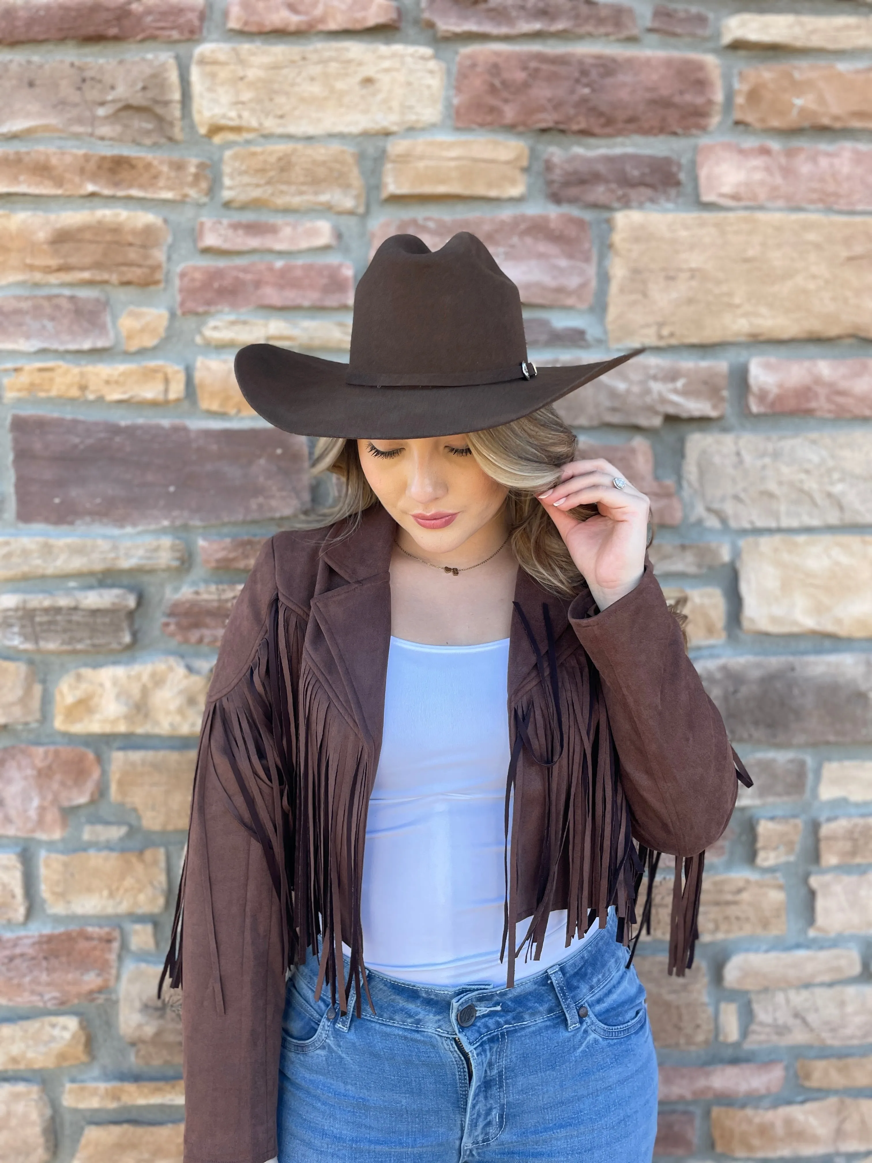 Jessica Brown Suade Fringe Jacket