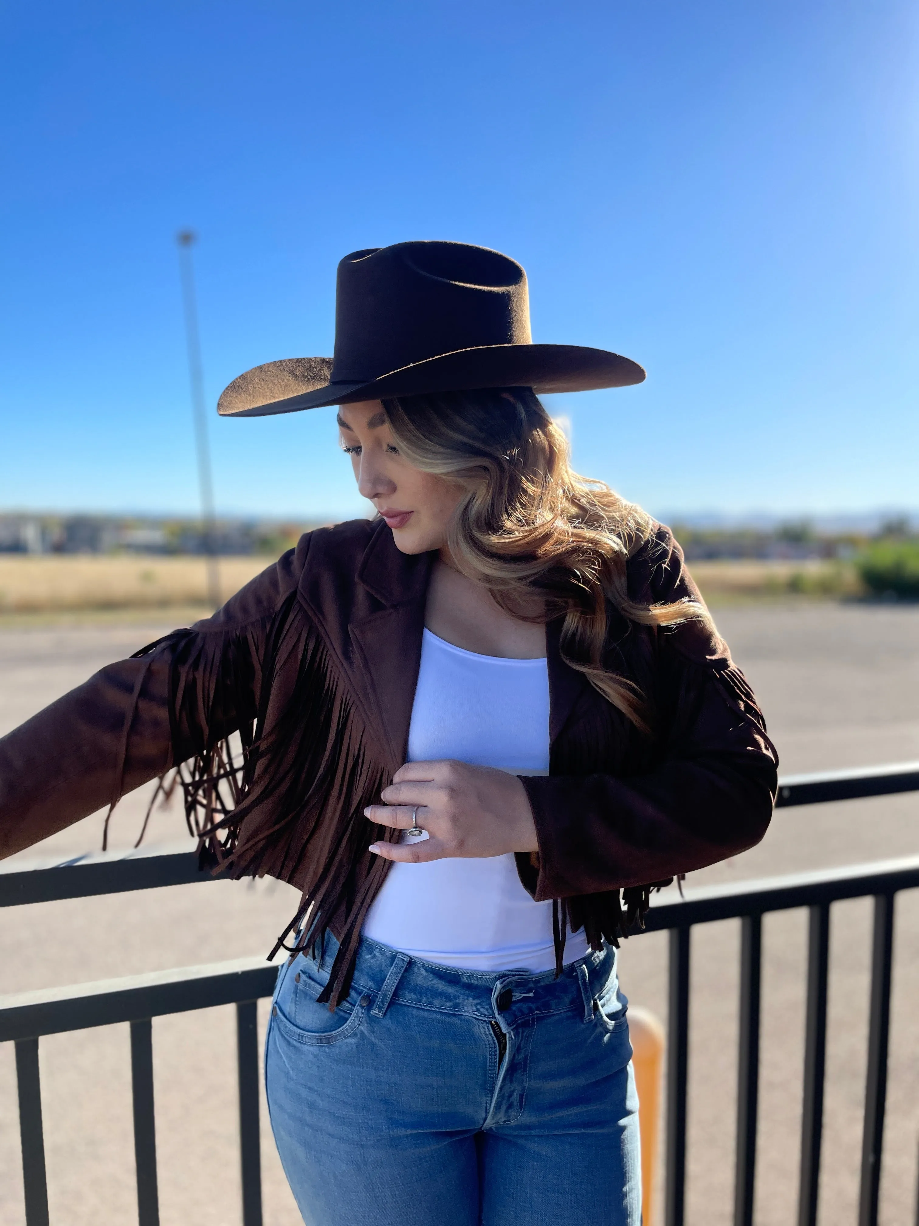Jessica Brown Suade Fringe Jacket