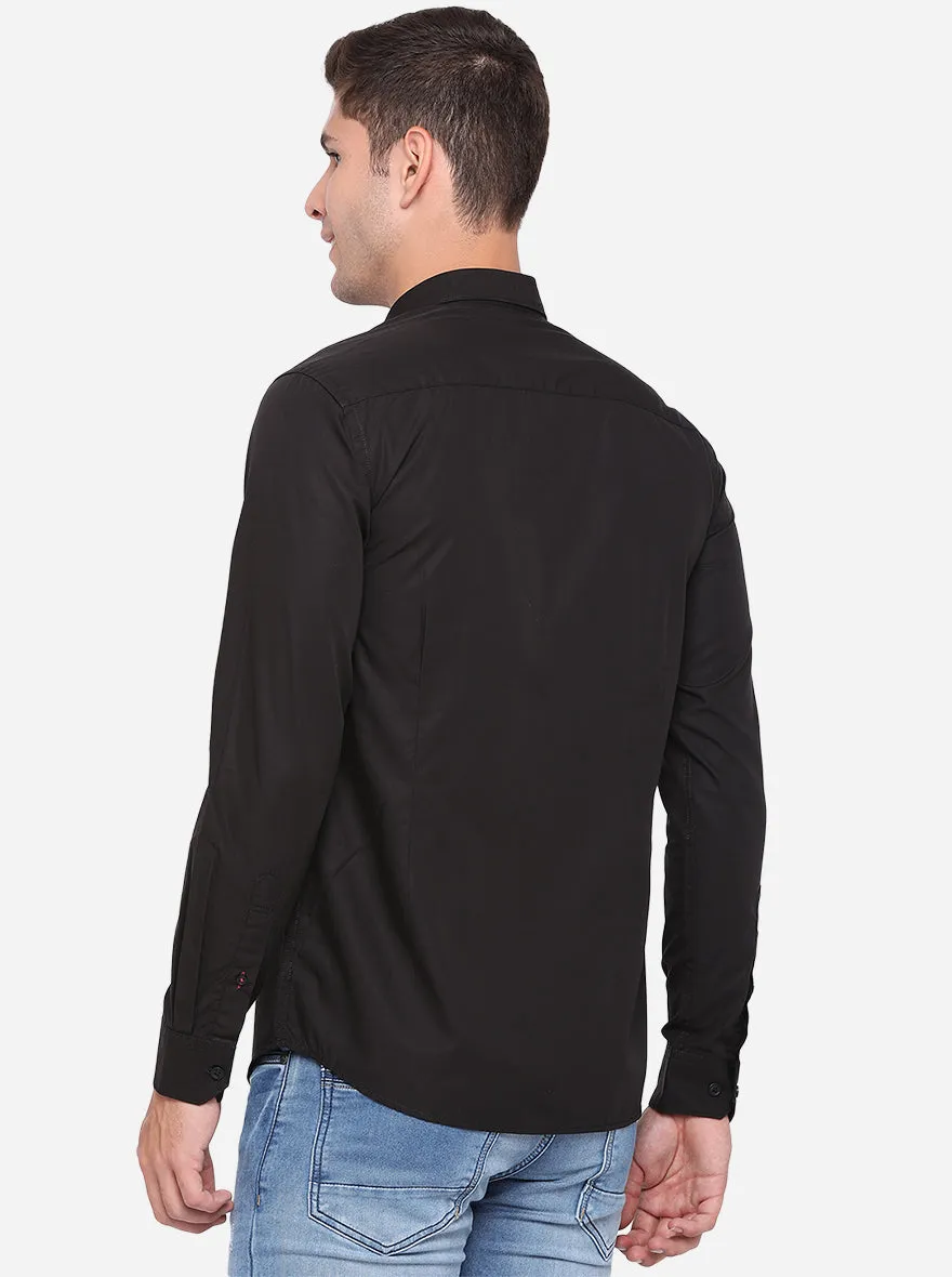 Jet Black Solid Slim Fit Casual Shirt | JadeBlue