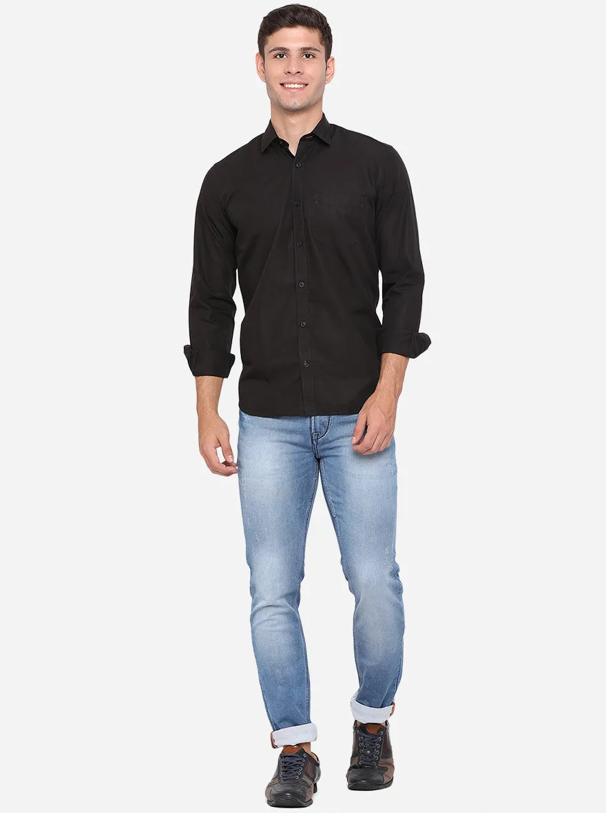 Jet Black Solid Slim Fit Casual Shirt | JadeBlue