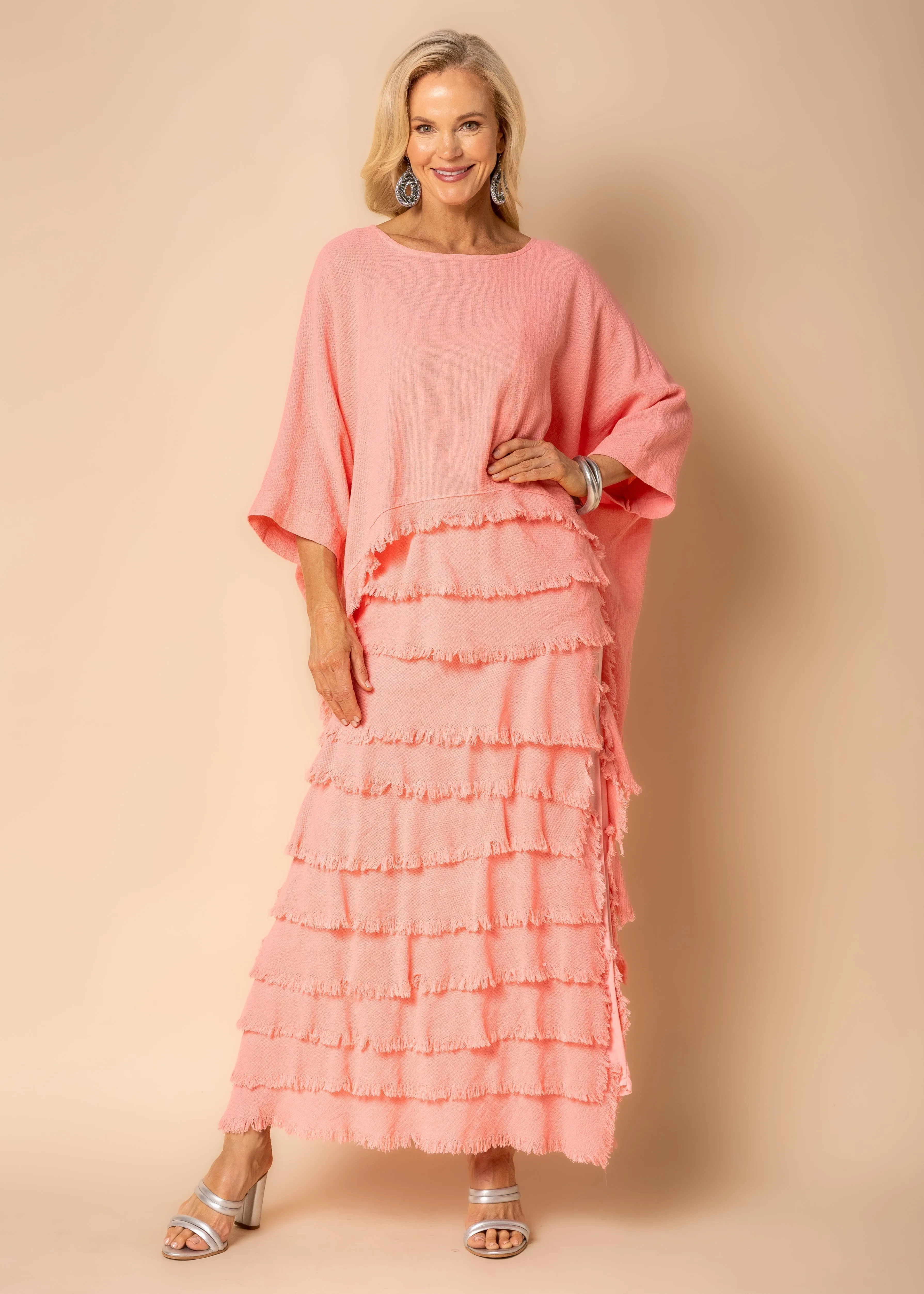 Julie Linen Skirt in Coral Crush