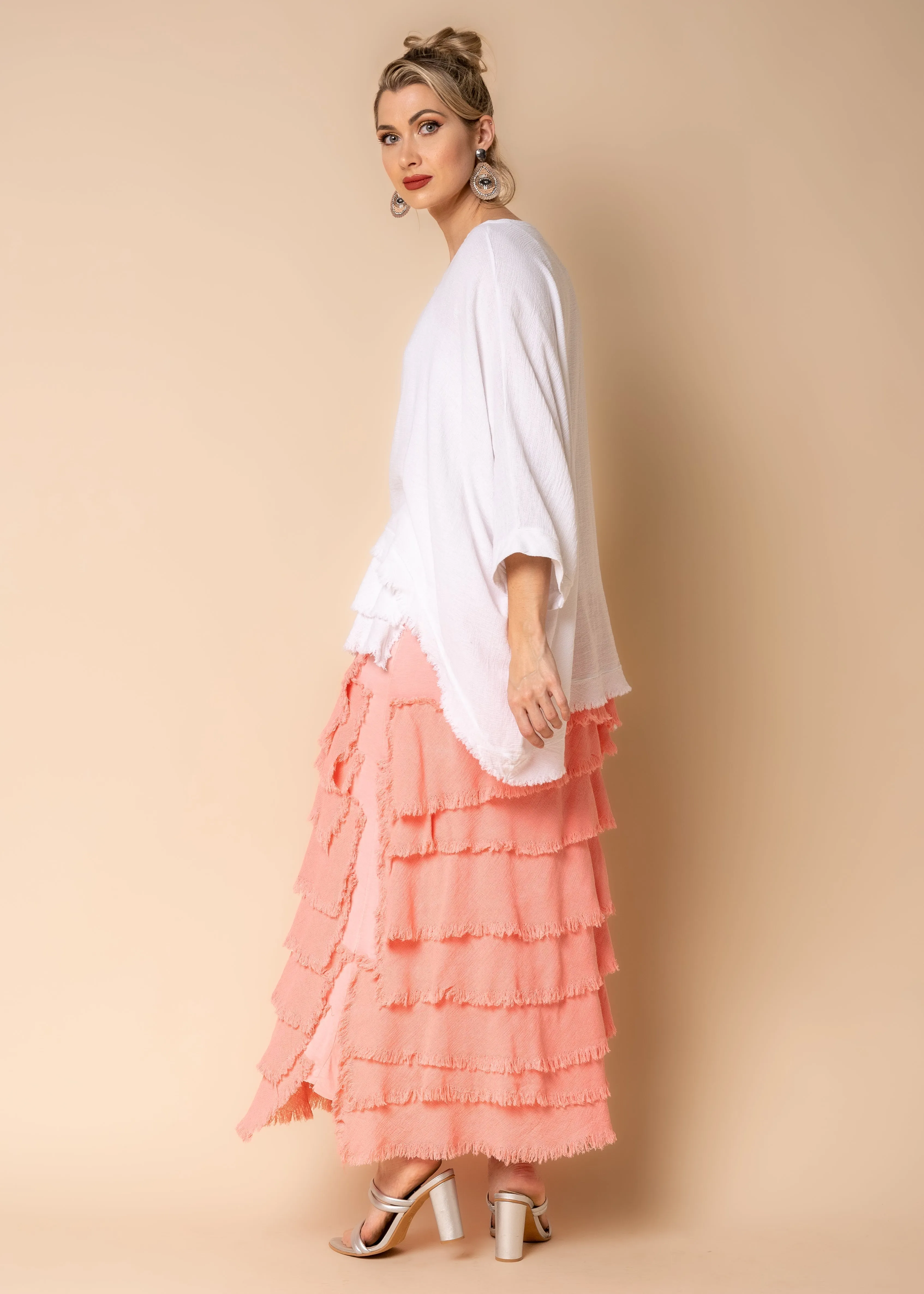 Julie Linen Skirt in Coral Crush