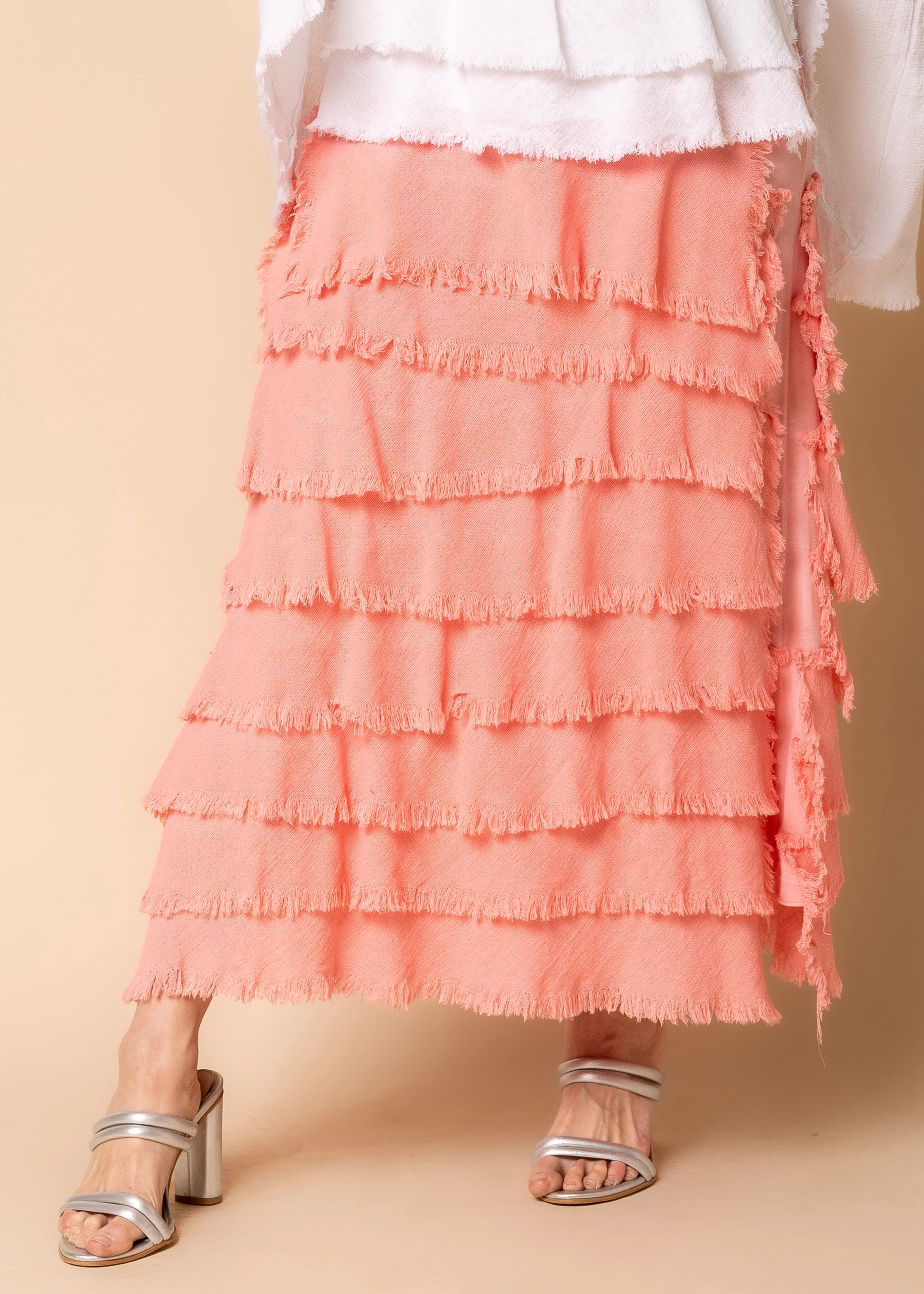 Julie Linen Skirt in Coral Crush