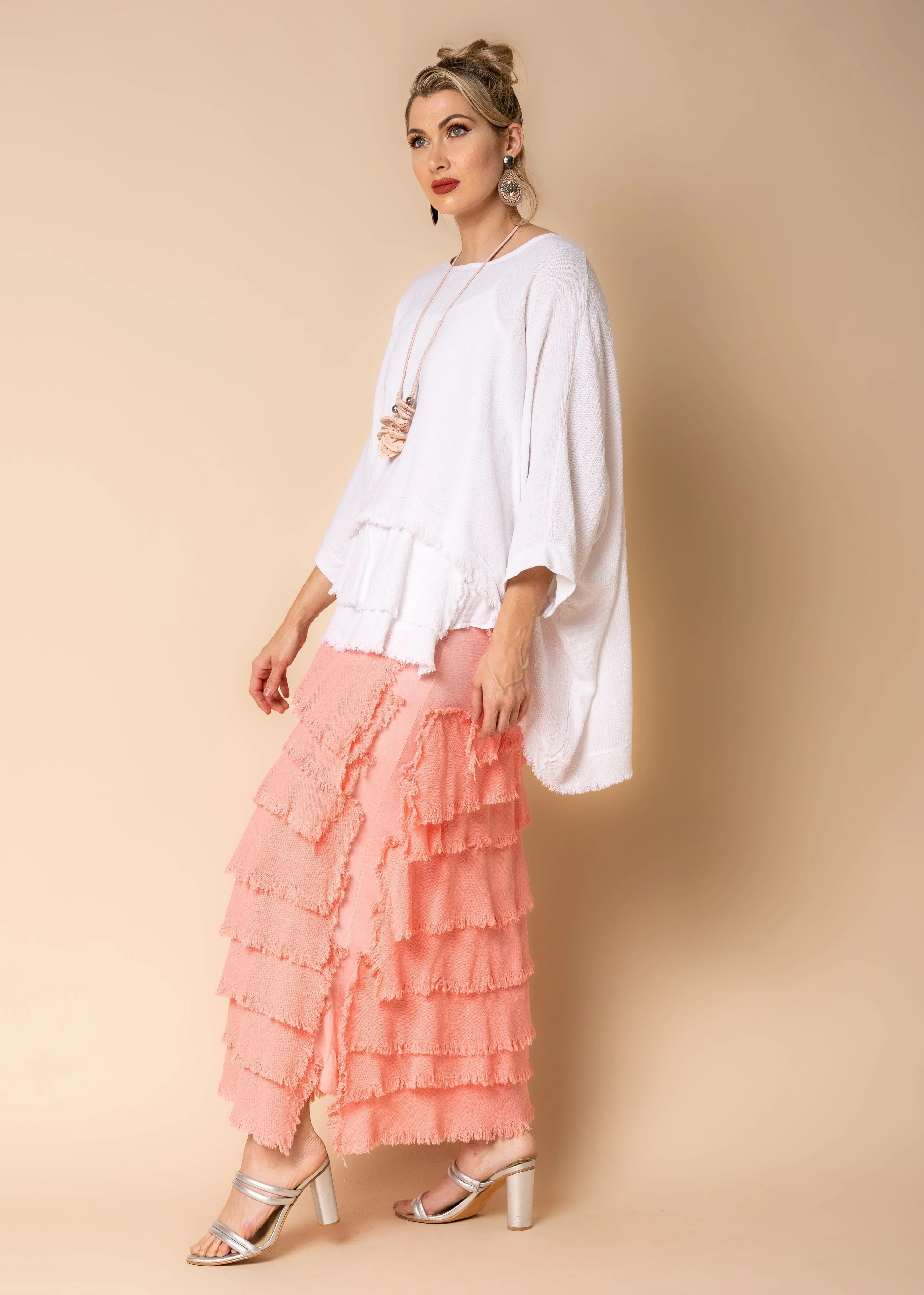 Julie Linen Skirt in Coral Crush