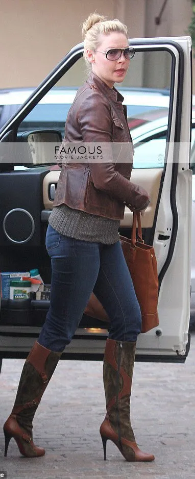 Katherine Heigl Designer Brown Leather Jacket