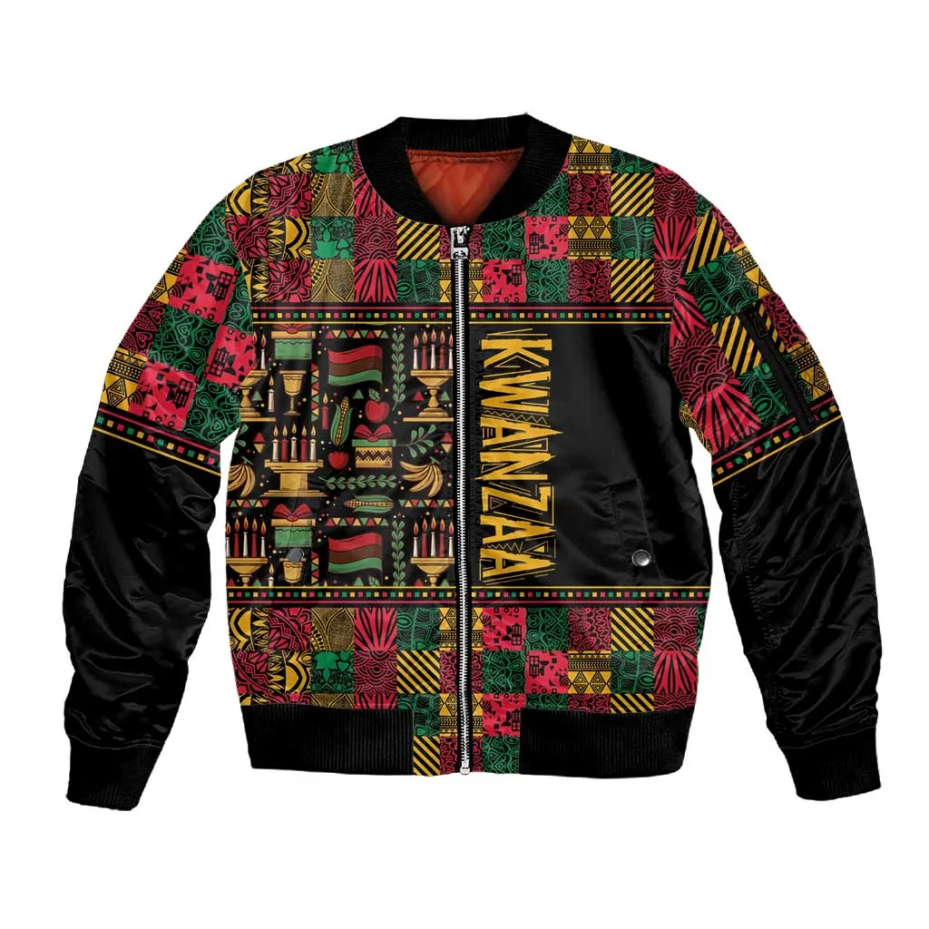 Kwanzaa African Pattern Sleeve Zip Bomber Jacket LT01