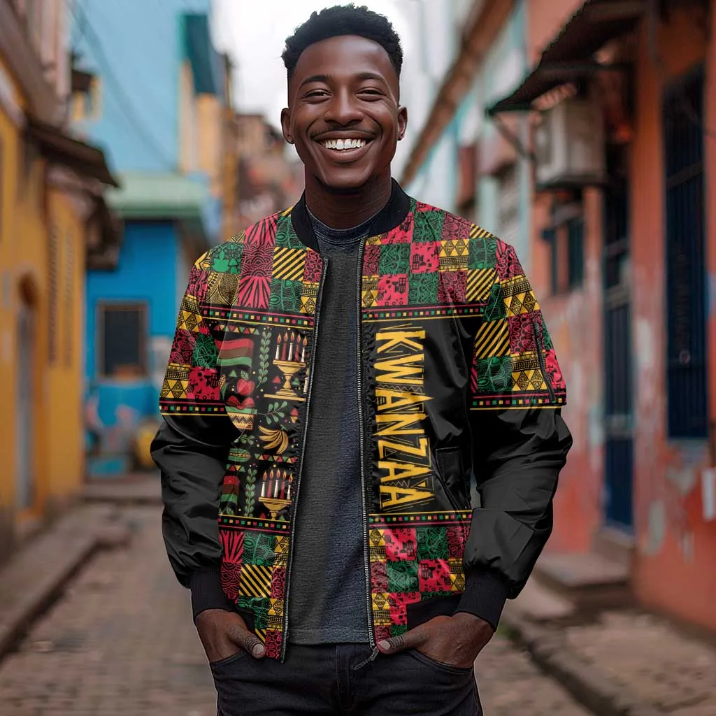 Kwanzaa African Pattern Sleeve Zip Bomber Jacket LT01
