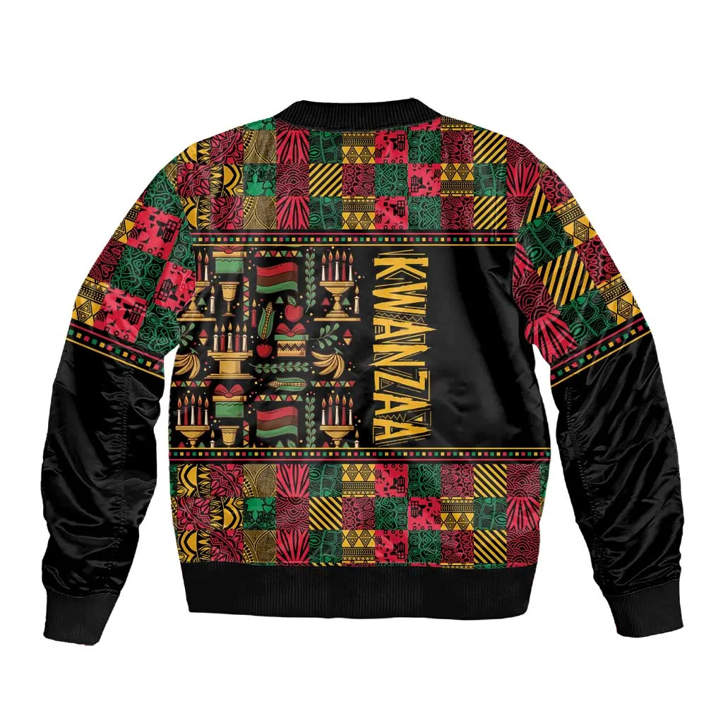 Kwanzaa African Pattern Sleeve Zip Bomber Jacket LT01