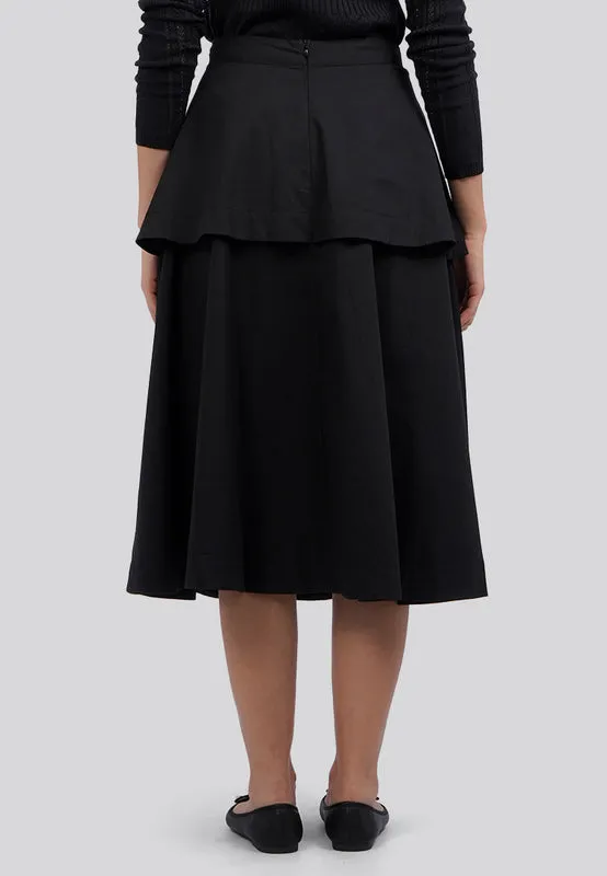 Layered Pleats Cotton Midi Skirt