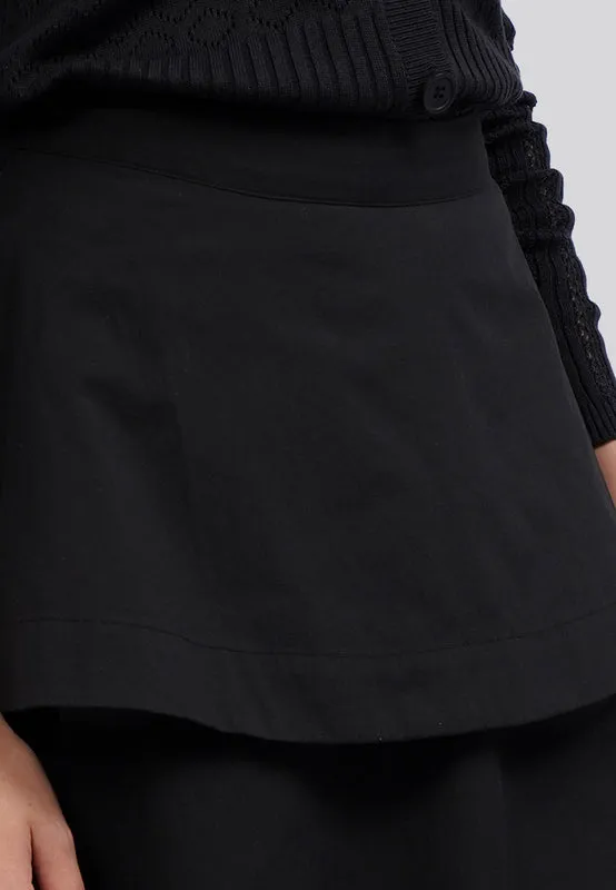 Layered Pleats Cotton Midi Skirt