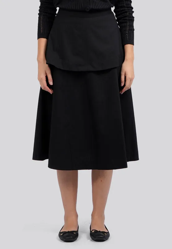 Layered Pleats Cotton Midi Skirt