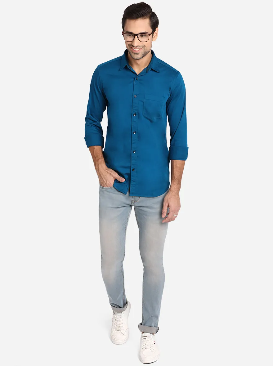 Legion Blue Solid Slim Fit Semi Casual Shirt | JadeBlue
