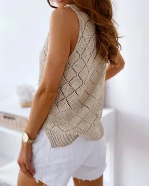 Loving Arms Knit Hollow Out Tank Top - Apricot