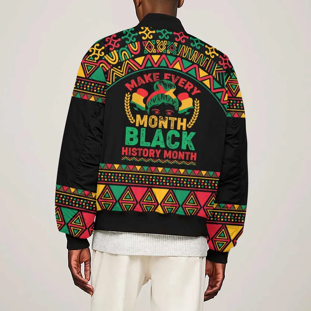 Make Every Month Black History Month Sleeve Zip Bomber Jacket African Pattern LT01