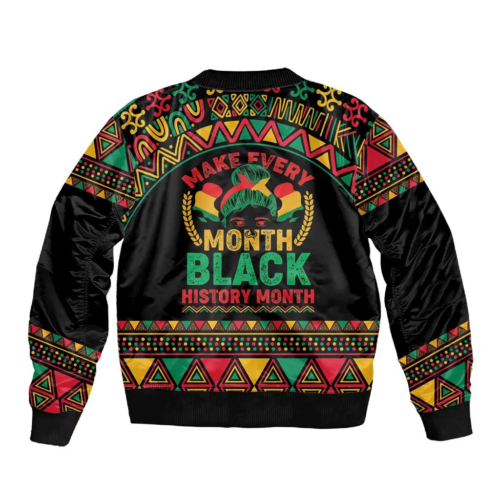 Make Every Month Black History Month Sleeve Zip Bomber Jacket African Pattern LT01