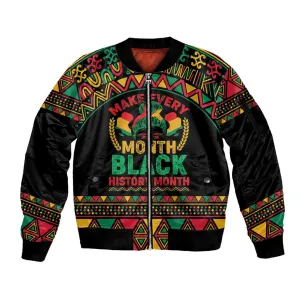 Make Every Month Black History Month Sleeve Zip Bomber Jacket African Pattern LT01