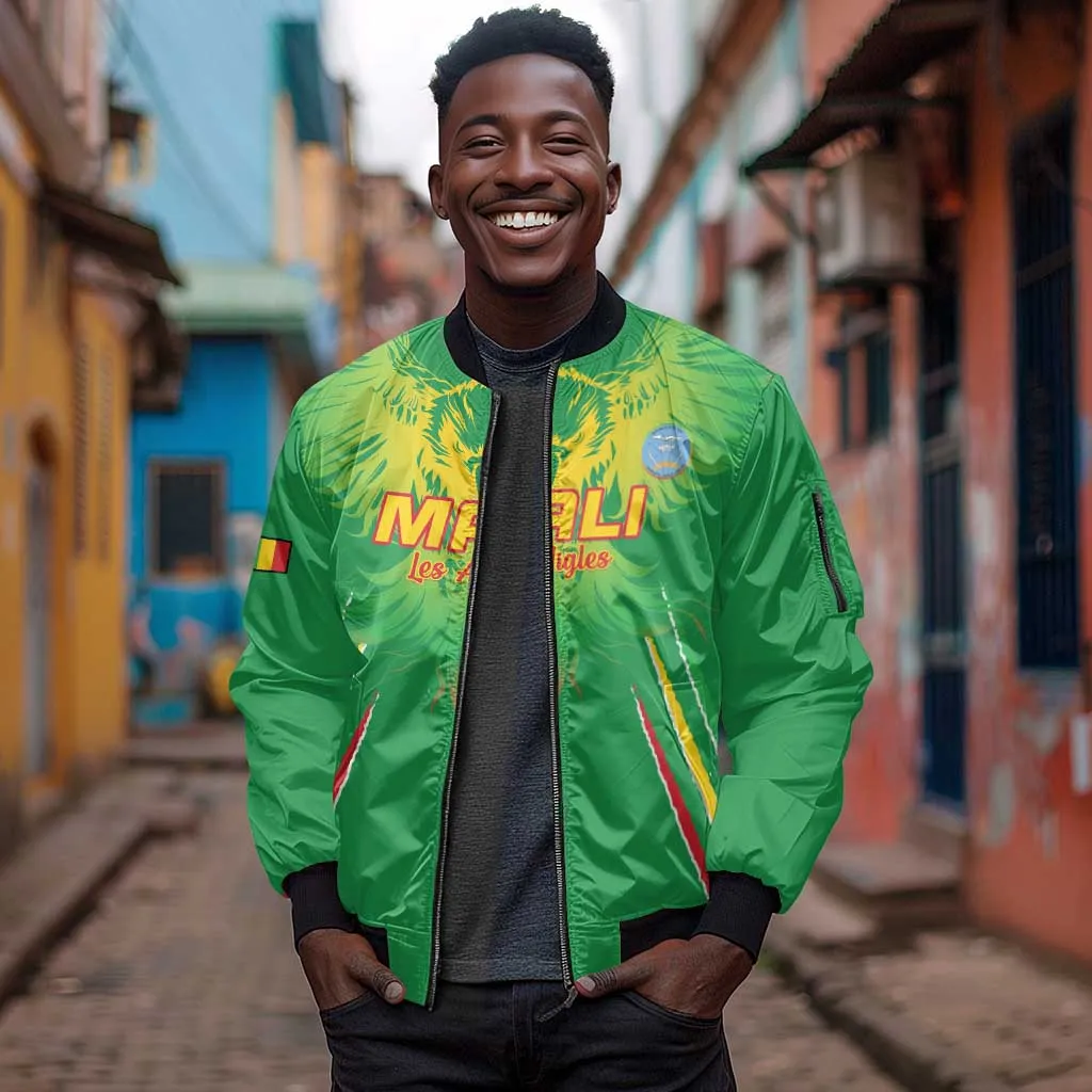 Mali Football Custom Sleeve Zip Bomber Jacket Go Eagles - Green Color LT15