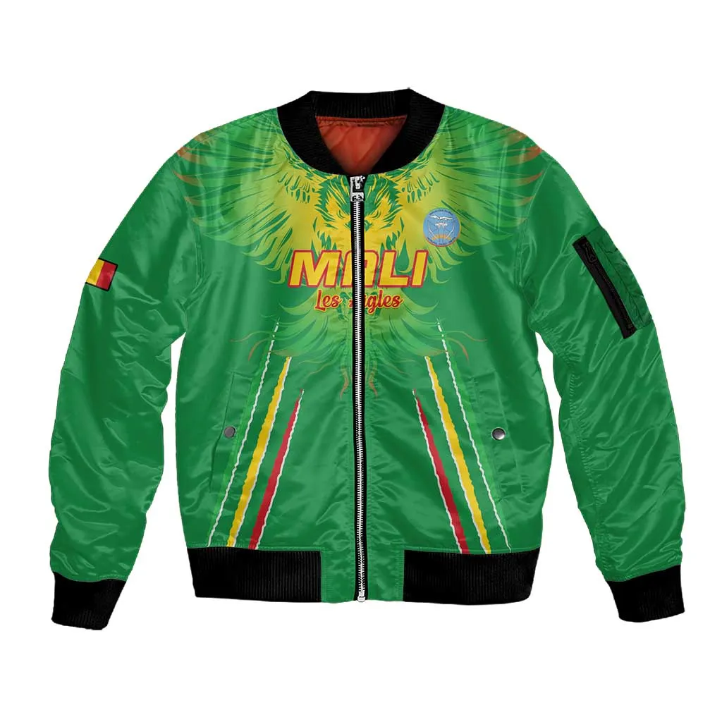 Mali Football Custom Sleeve Zip Bomber Jacket Go Eagles - Green Color LT15