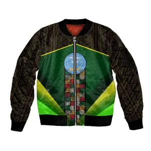 Mali Map Sleeve Zip Bomber Jacket Vulture in Gliding Flight - African Patterns Design TS04