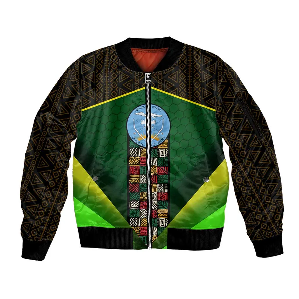 Mali Map Sleeve Zip Bomber Jacket Vulture in Gliding Flight - African Patterns Design TS04