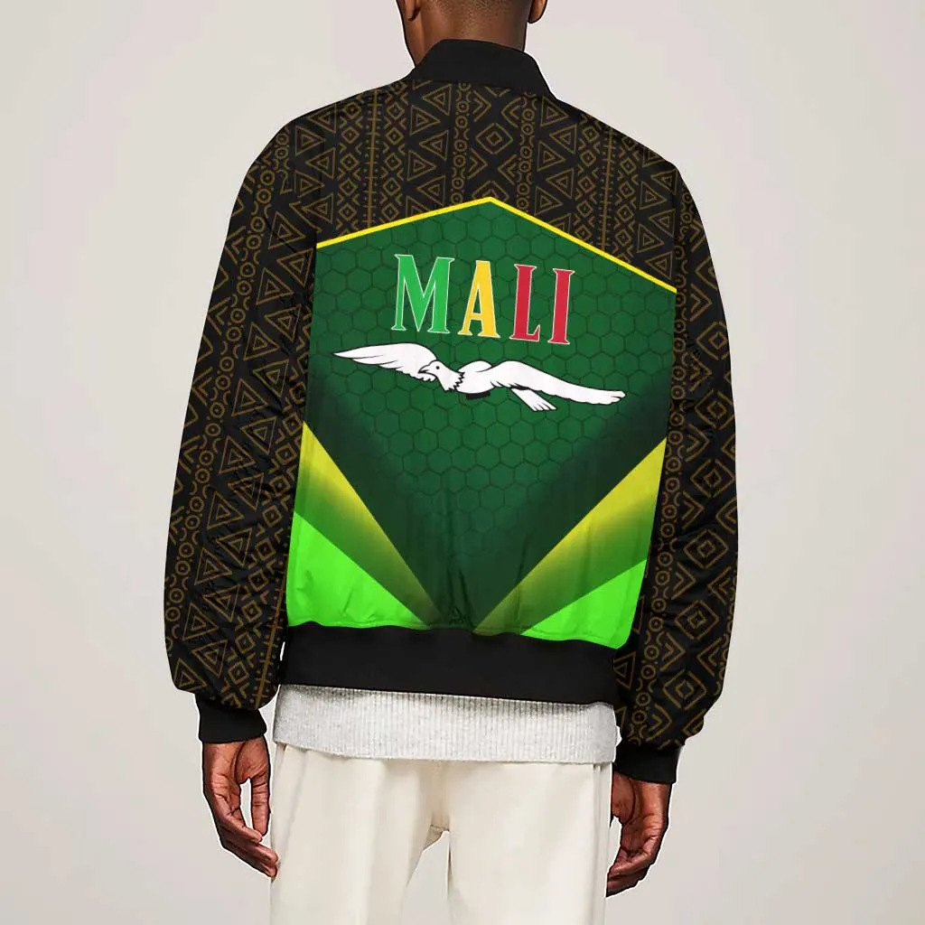 Mali Map Sleeve Zip Bomber Jacket Vulture in Gliding Flight - African Patterns Design TS04