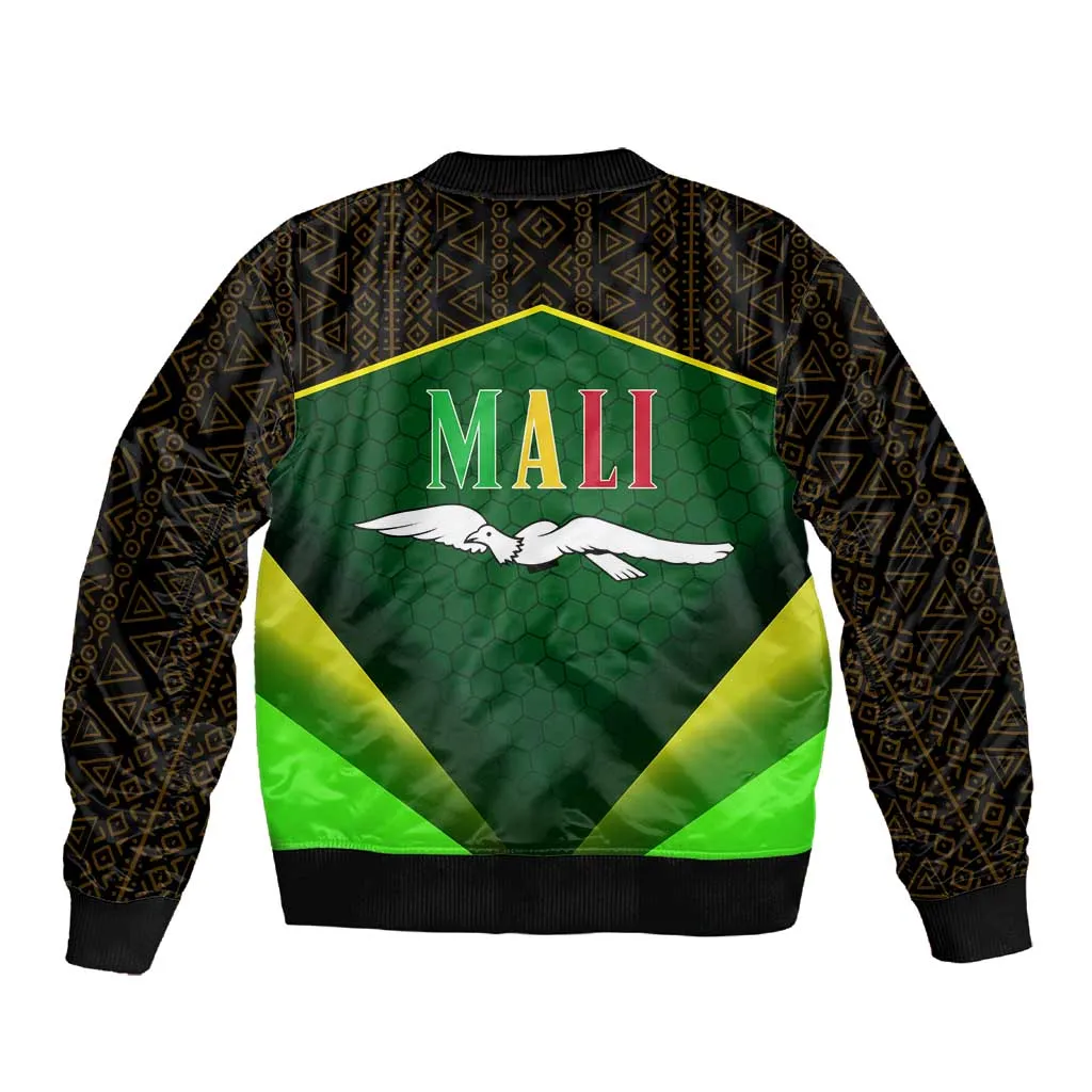 Mali Map Sleeve Zip Bomber Jacket Vulture in Gliding Flight - African Patterns Design TS04