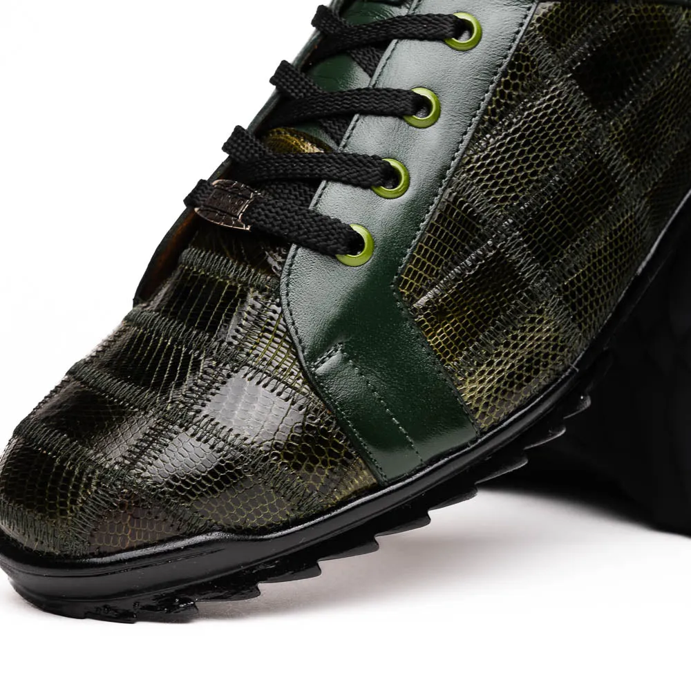 Marco Di Milano Bari Green Lizard Patchwork Leather Sneakers