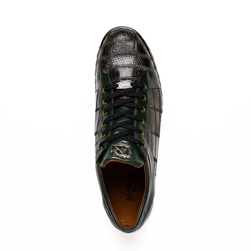 Marco Di Milano Bari Green Lizard Patchwork Leather Sneakers
