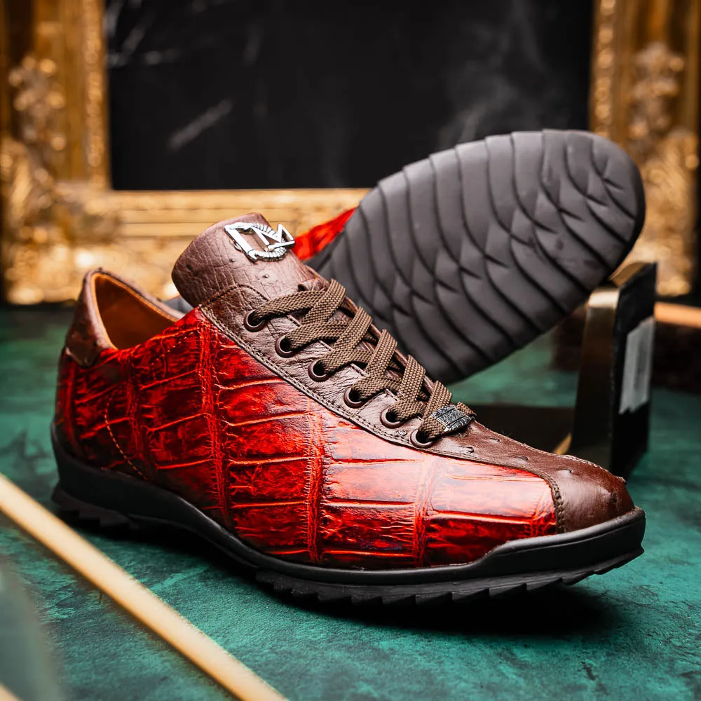 Marco Di Milano Saulo in Cognac Alligator & Ostrich Sneakers