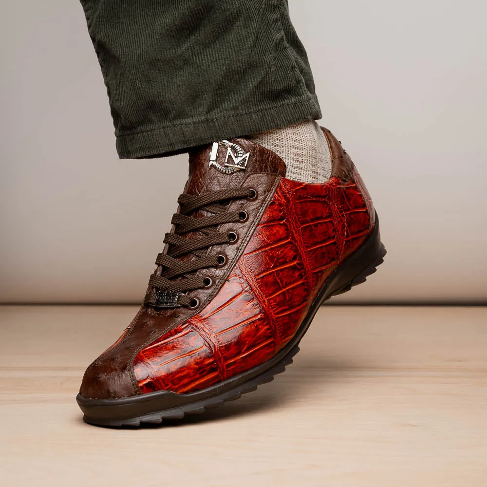 Marco Di Milano Saulo in Cognac Alligator & Ostrich Sneakers