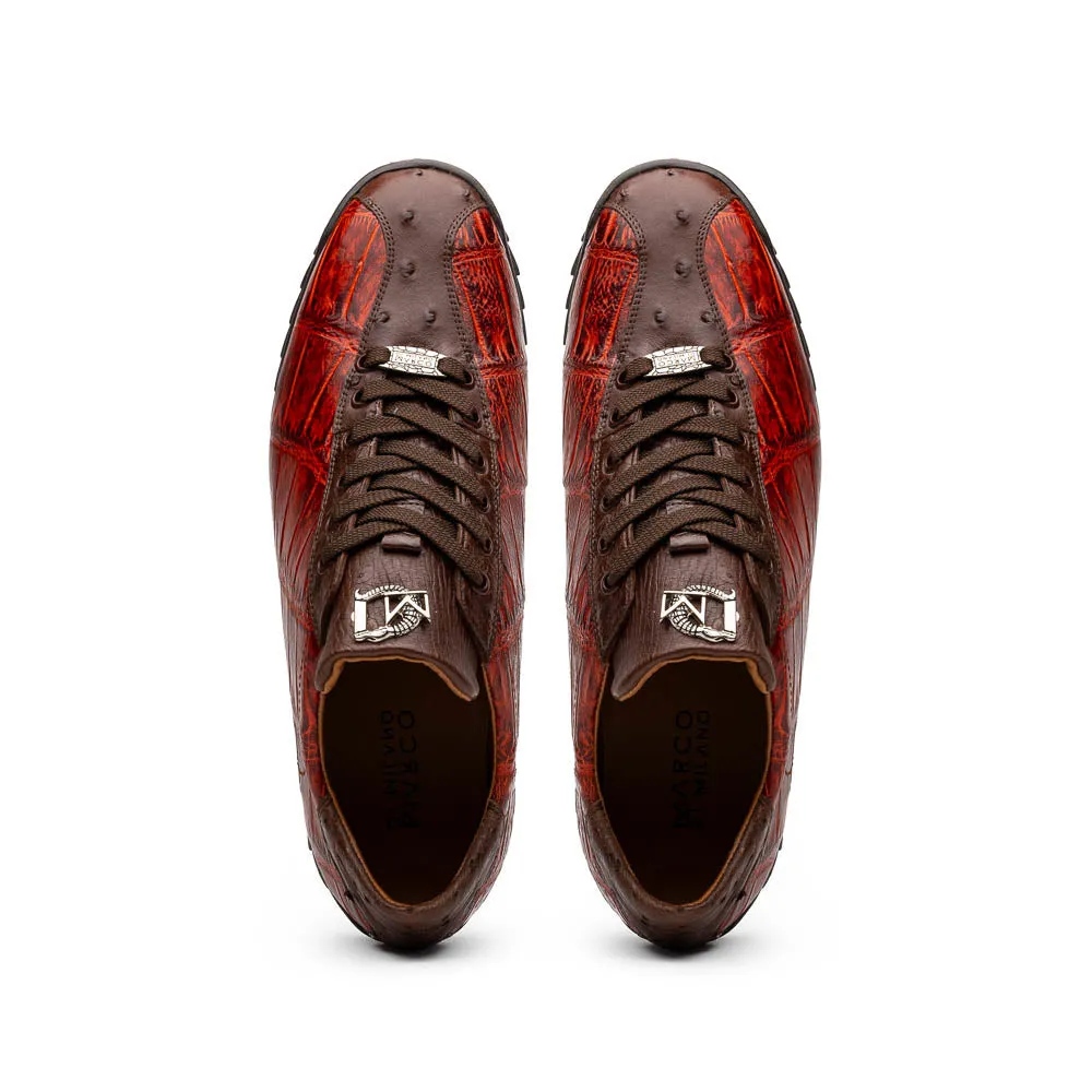 Marco Di Milano Saulo in Cognac Alligator & Ostrich Sneakers