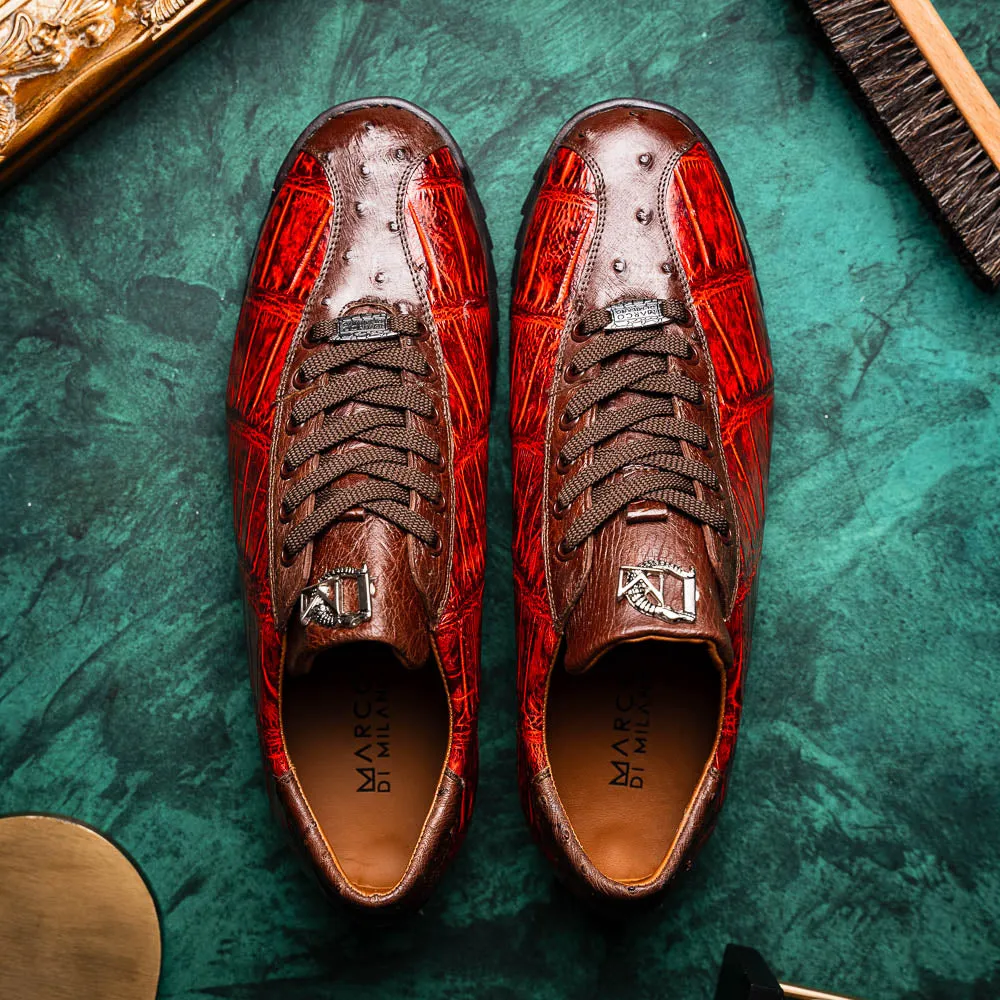 Marco Di Milano Saulo in Cognac Alligator & Ostrich Sneakers