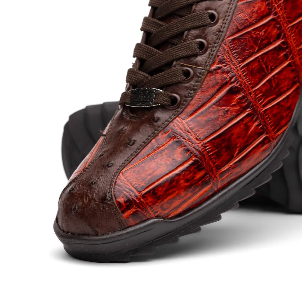 Marco Di Milano Saulo in Cognac Alligator & Ostrich Sneakers