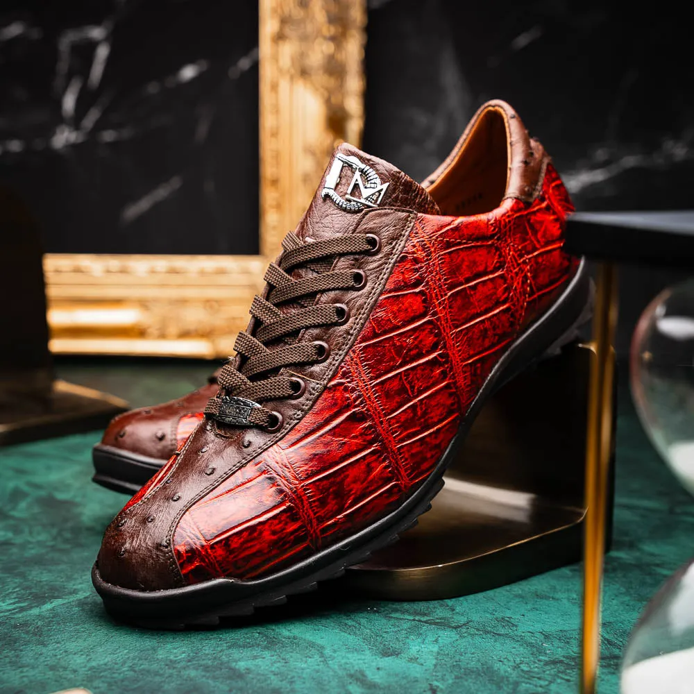 Marco Di Milano Saulo in Cognac Alligator & Ostrich Sneakers