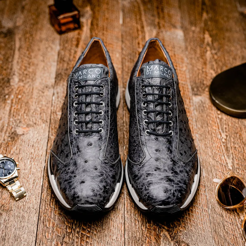 Marco Di Milano Scanno Antique Grey Ostrich Quill Sneakers