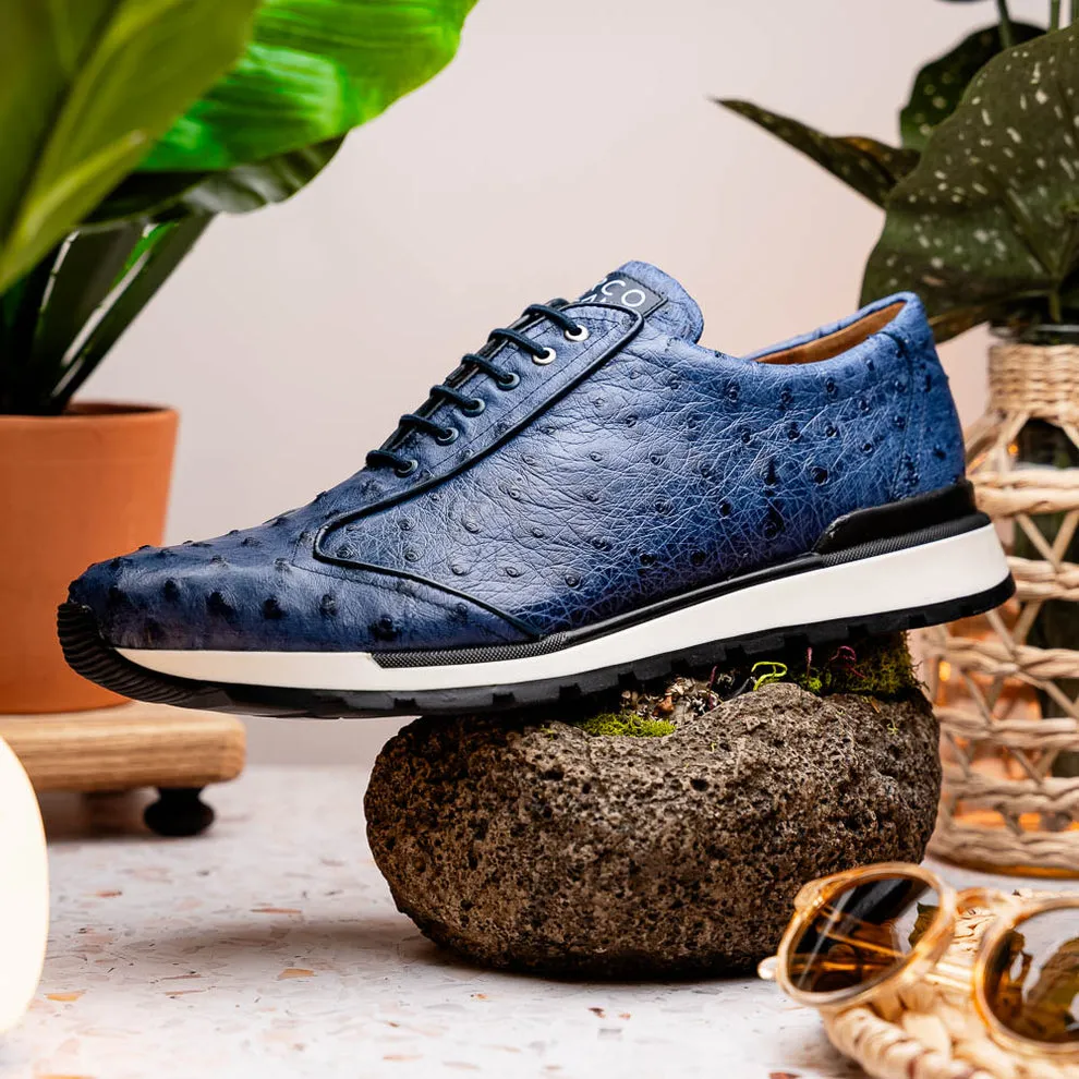 Marco Di Milano Scanno Antique Navy Ostrich Quill Sneakers