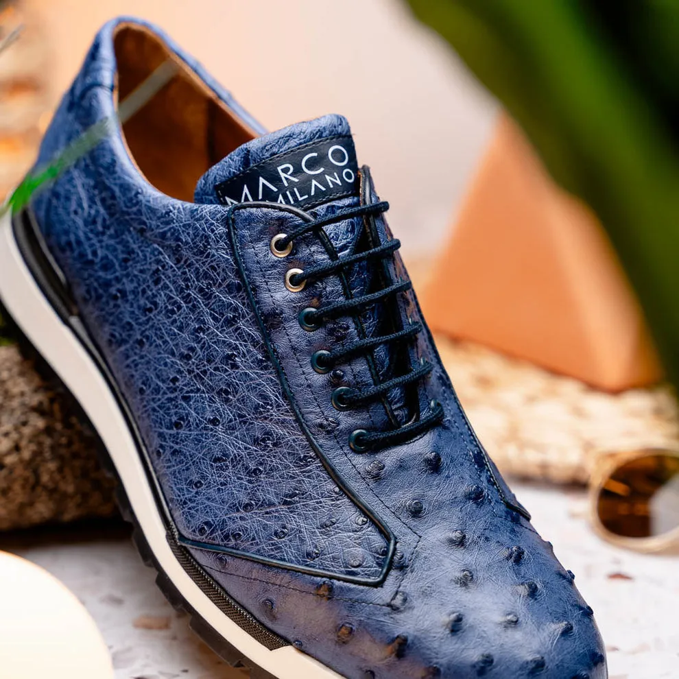 Marco Di Milano Scanno Antique Navy Ostrich Quill Sneakers
