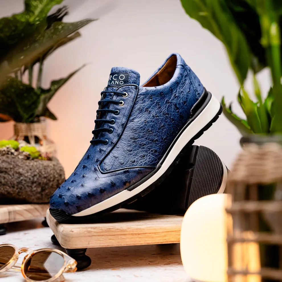 Marco Di Milano Scanno Antique Navy Ostrich Quill Sneakers