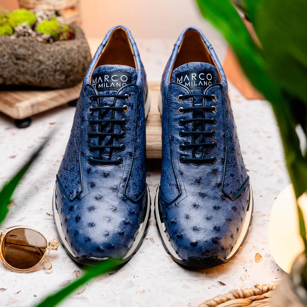 Marco Di Milano Scanno Antique Navy Ostrich Quill Sneakers