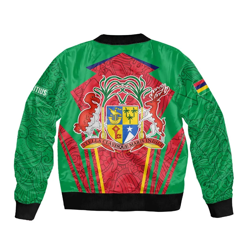 Mauritius Dodo Sleeve Zip Bomber Jacket Flag Coat of Arms Traditional Patterns TS04
