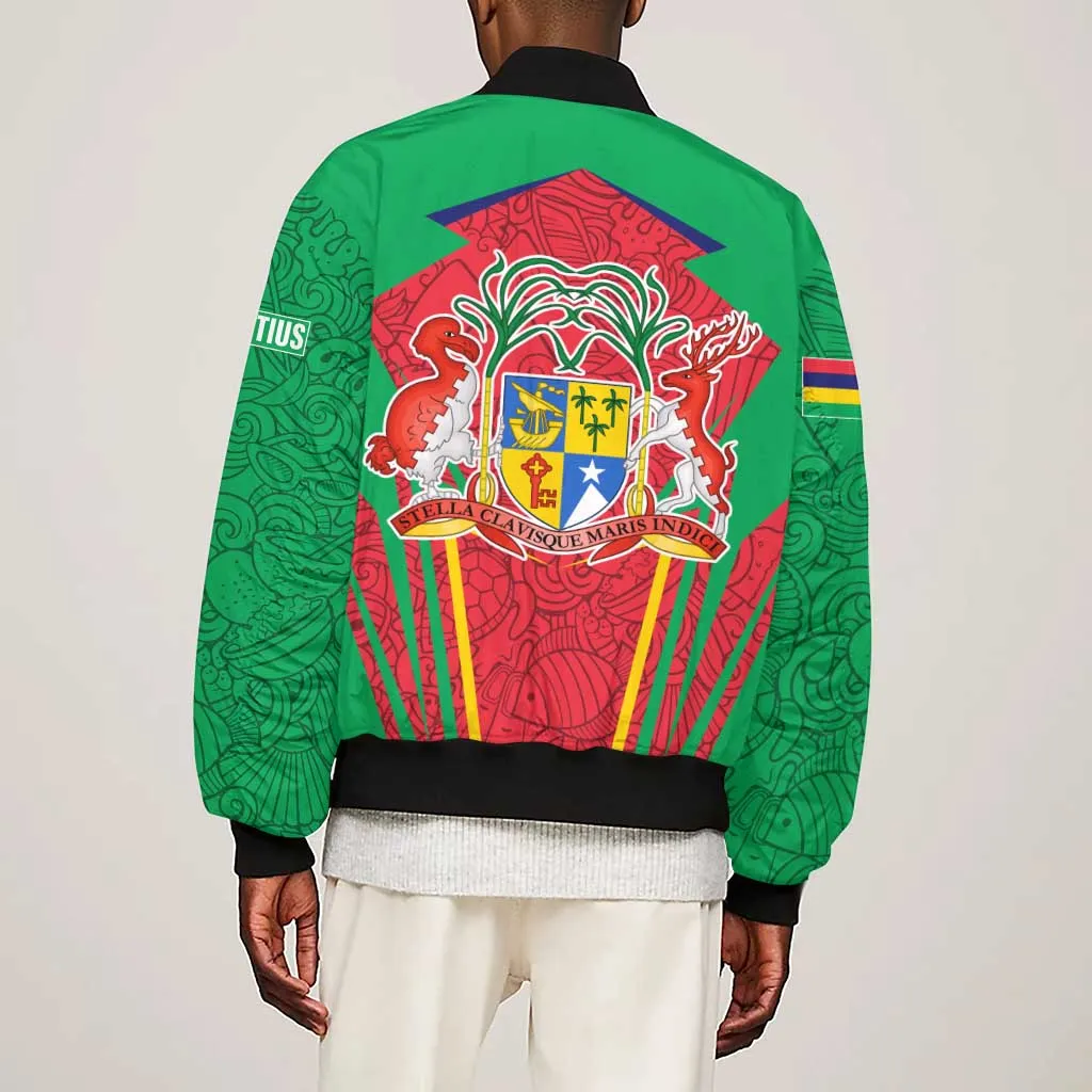 Mauritius Dodo Sleeve Zip Bomber Jacket Flag Coat of Arms Traditional Patterns TS04