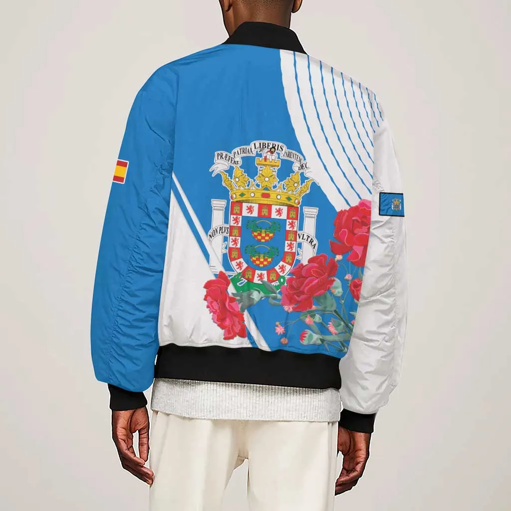 Melilla Spain Sleeve Zip Bomber Jacket Coat Of Arms With Map LT15