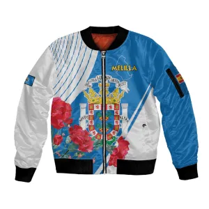 Melilla Spain Sleeve Zip Bomber Jacket Coat Of Arms With Map LT15