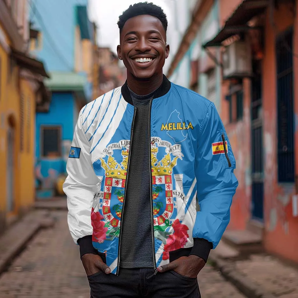 Melilla Spain Sleeve Zip Bomber Jacket Coat Of Arms With Map LT15