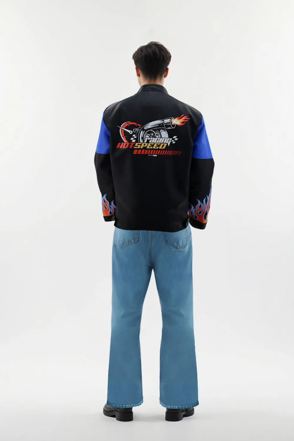 MEN'S RACING WOVEN PU JACKET-Blue/Black