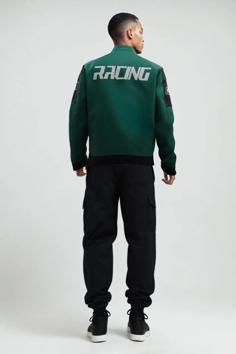 MEN'S RACING WOVEN PU JACKET-Green/black