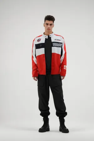 MEN'S RACING WOVEN PU JACKET-Red/Black