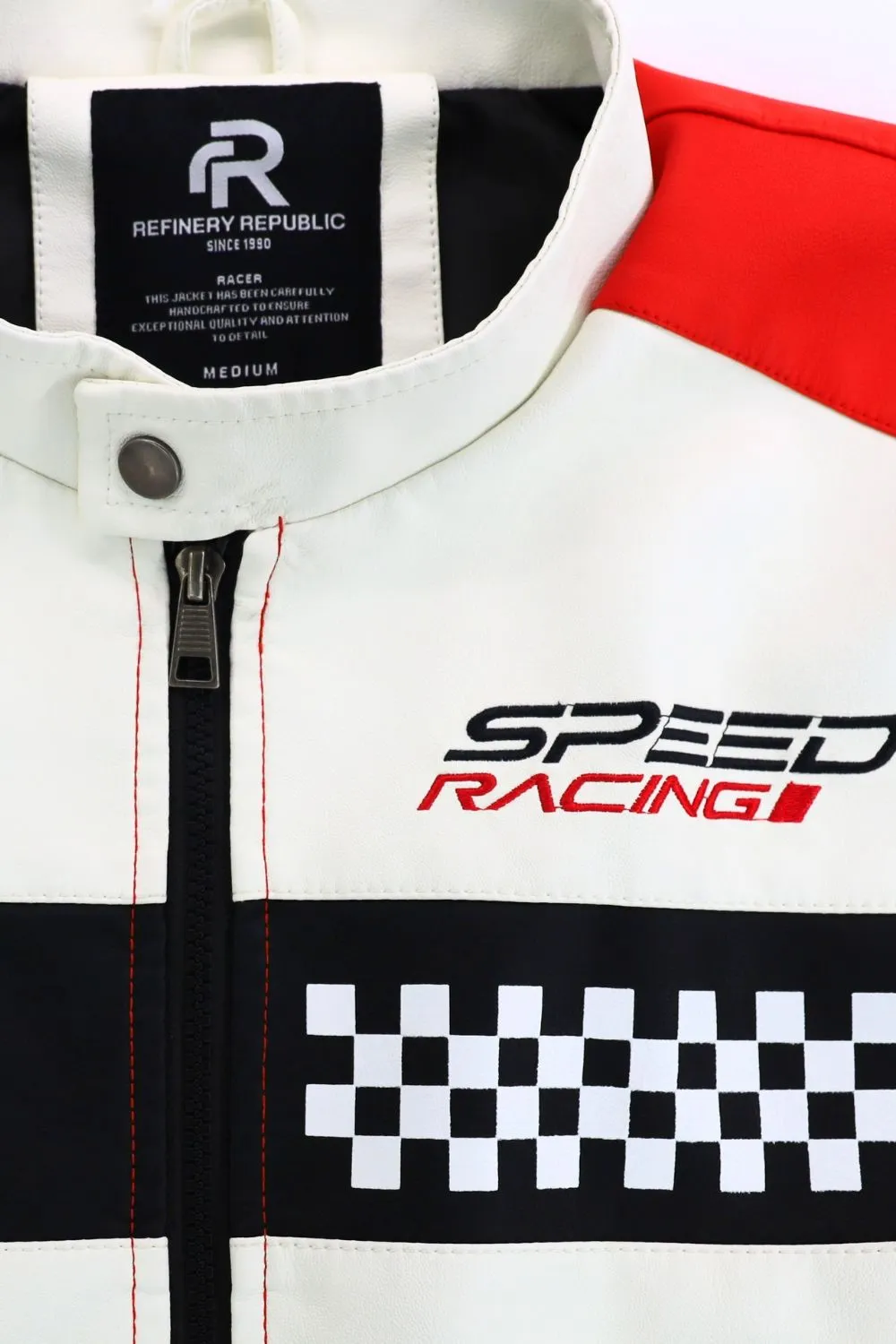 MEN'S RACING WOVEN PU JACKET-Red/Black